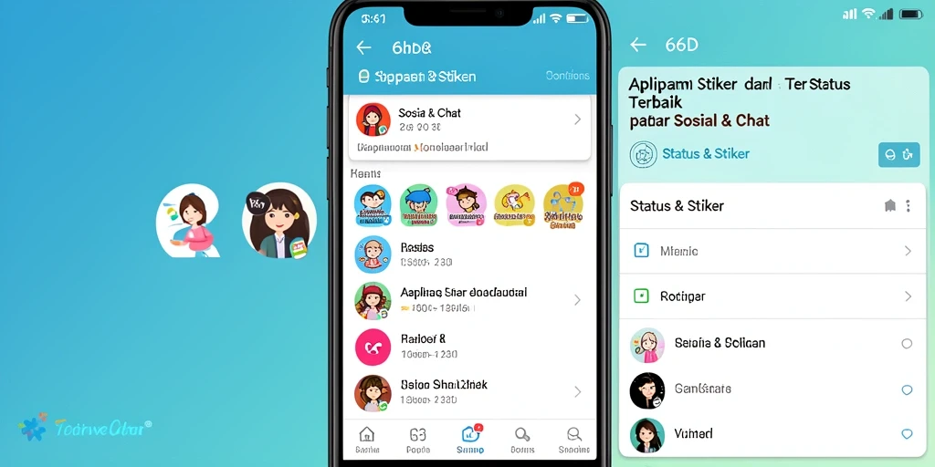 Tampilan antarmuka aplikasi 66D dengan stiker yang menarik.