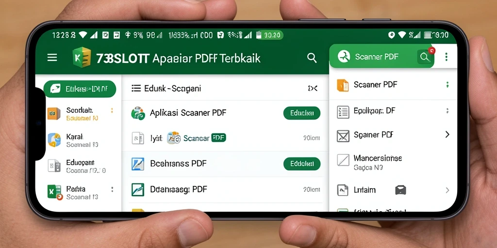 Antarmuka aplikasi 738SLOT dengan fungsi pemindaian PDF.