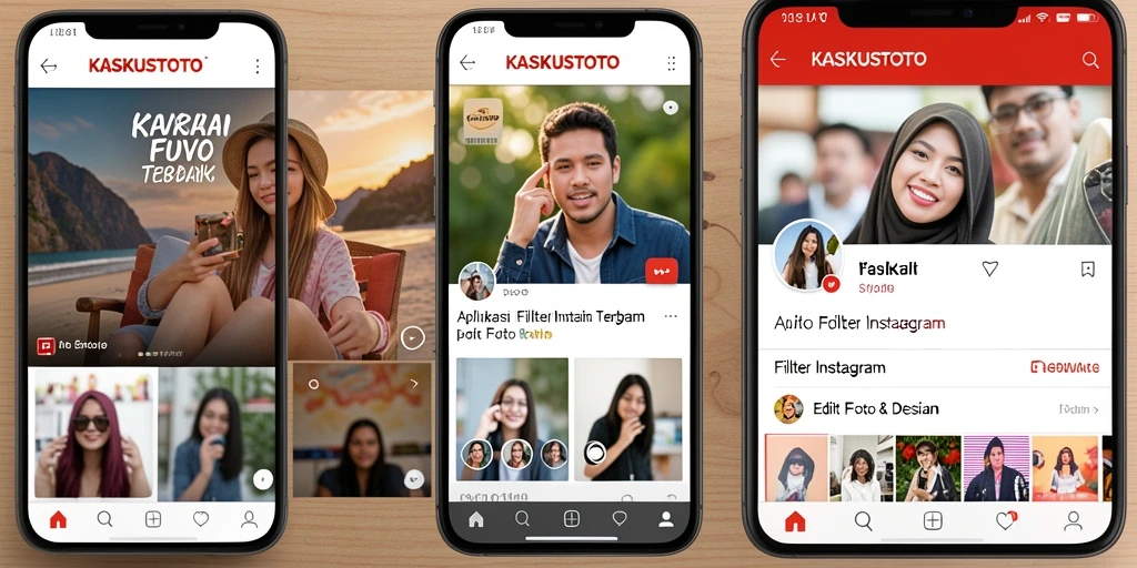 Antarmuka aplikasi KASKUSTOTO dengan berbagai pilihan filter Instagram yang menarik.